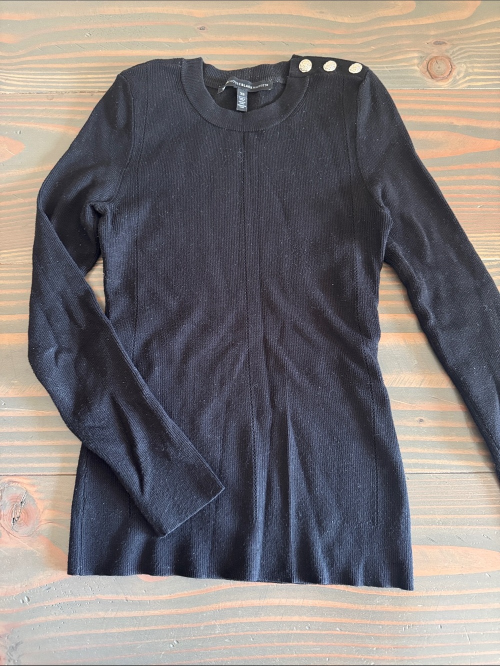 WHBM Black Long Sleeve Sweater with Shoulder Buttons